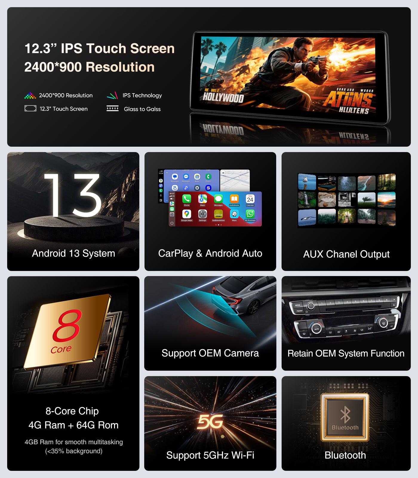 12.3" Android Car Stereo for BMW Carplay Screen 3/4 Series NBT System 2013-2016