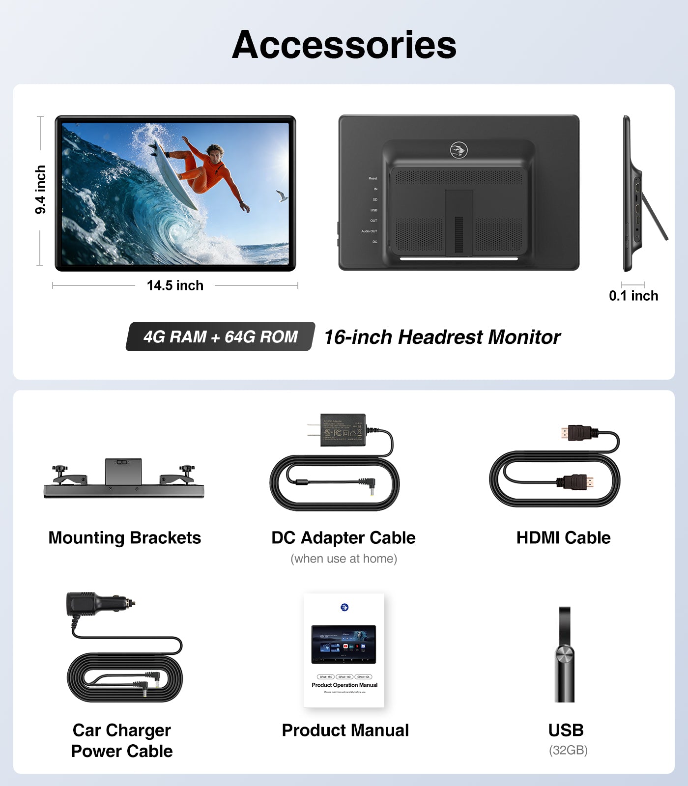 16" Android13 Car Headrest Monitor for Back Seat